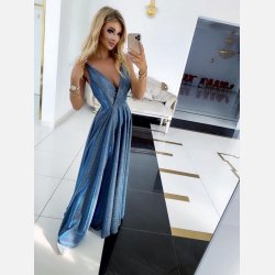 ILONA - Glitrende Maxi-kjole i bl farve