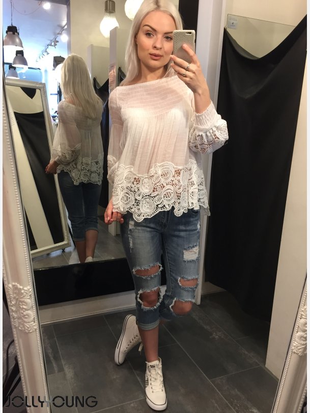 BARDOT Hvid top med broderier