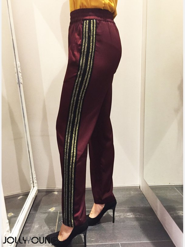 TABIA 2 Bukser i bordeaux farve med striber i siden