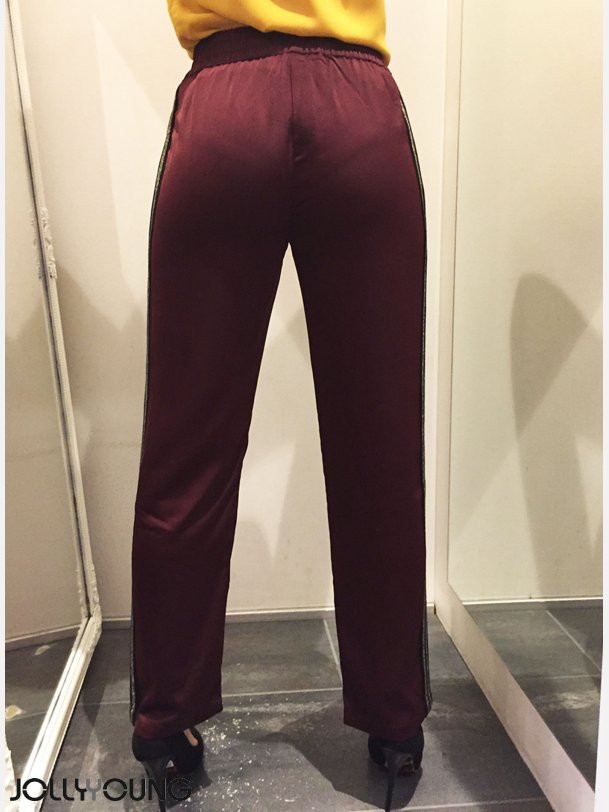 TABIA 2 Bukser i bordeaux farve med striber i siden