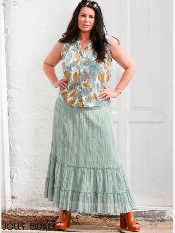 CALLIE Plus size nederdel i dusty mint farve