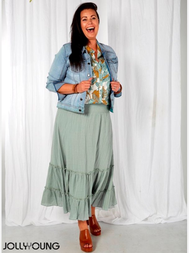 CALLIE Plus size nederdel i dusty mint farve