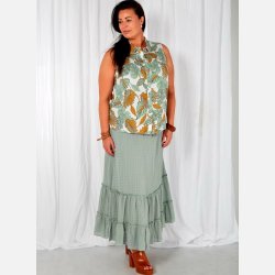 CALLIE Plus size nederdel i dusty mint farve