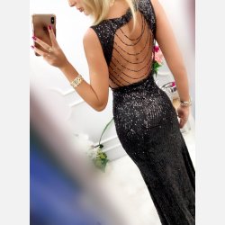 CAMELEON Lang pailletkjole i sort farve