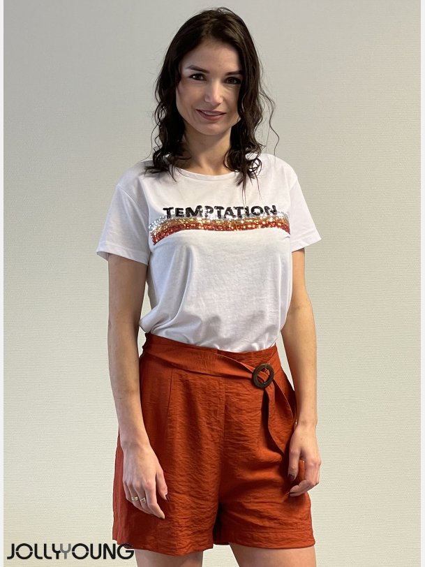 CINDA Hvid t-shirt med pailletter