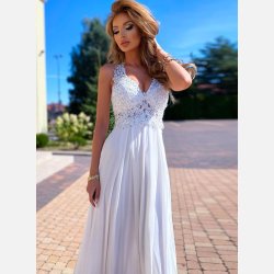 Claren Hvid Lang Bryllupskjole med Slids | JollyYoung