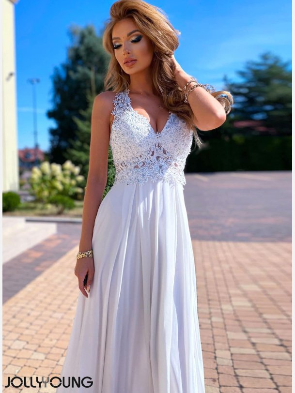 Claren Hvid Lang Bryllupskjole med Slids | JollyYoung
