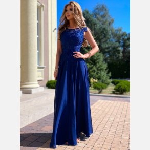 DIVA Lang kjole i navy farve med sten og broderier