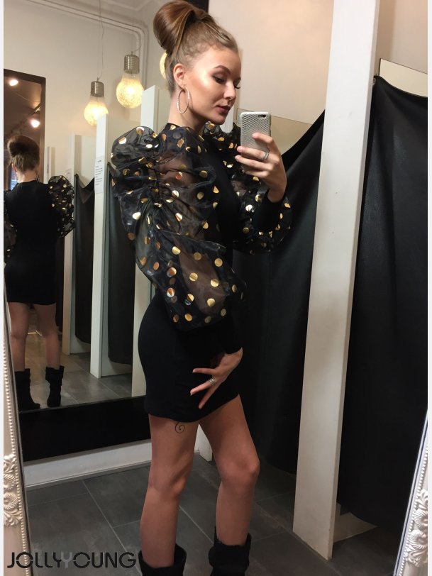 DORIS Sort kort kjole med chiffon pufrmer