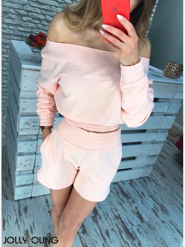 DANIELLE Top og shorts st i lyserd pastelfarve