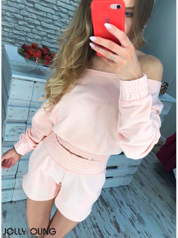 DANIELLE Top og shorts st i lyserd pastelfarve