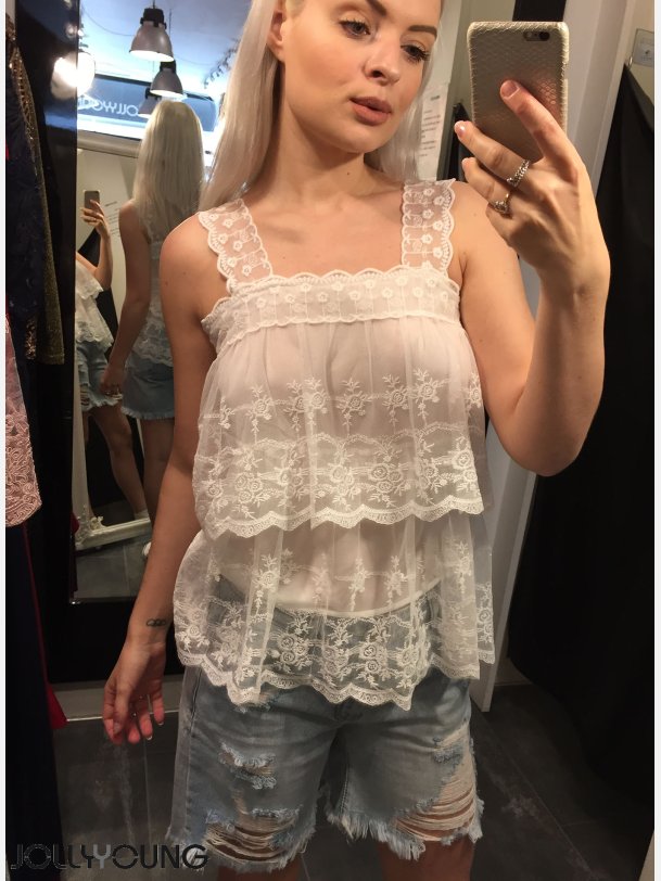 ELENA Hvid top med broderier