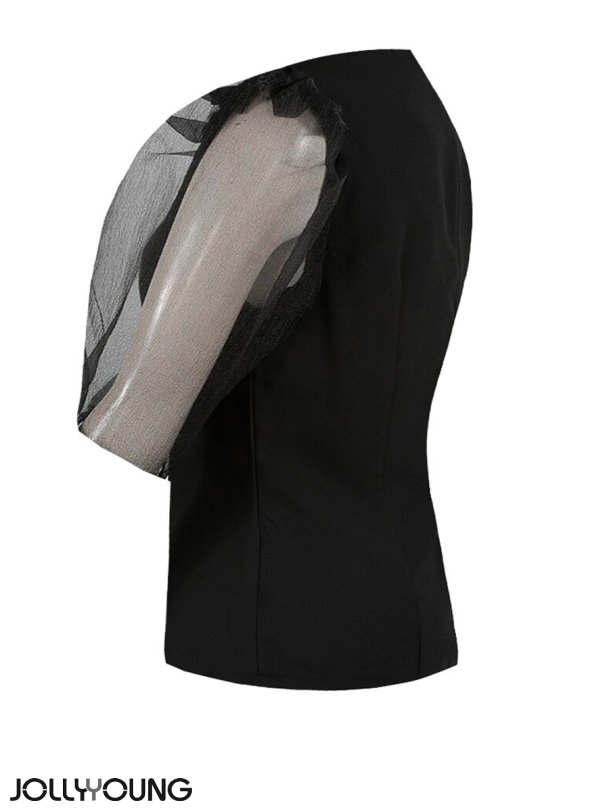 ESTA-Sort taljeret bluse med chiffon rmer