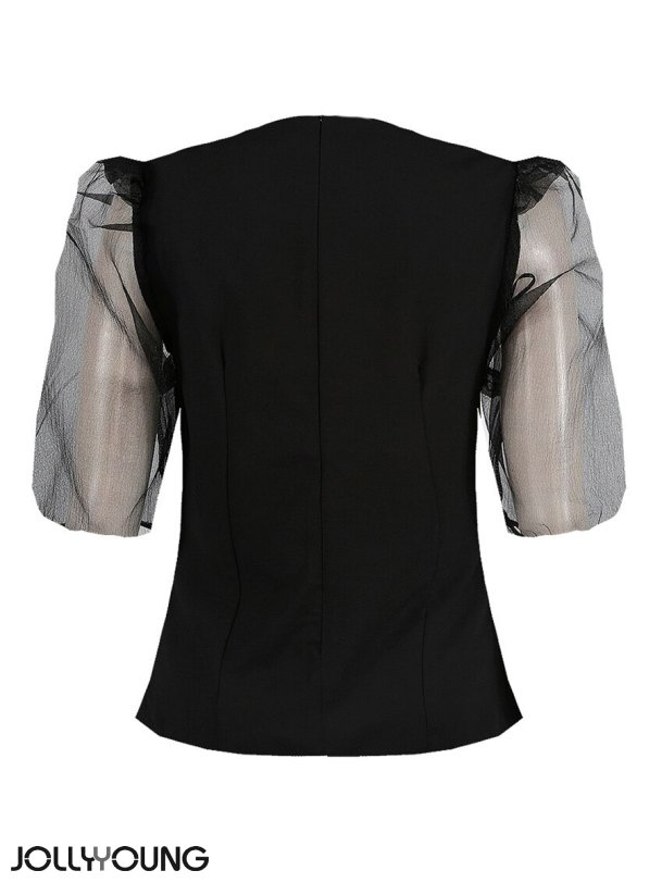 ESTA-Sort taljeret bluse med chiffon rmer