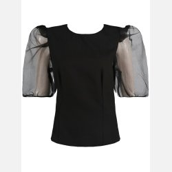 ESTA-Sort taljeret bluse med chiffon rmer