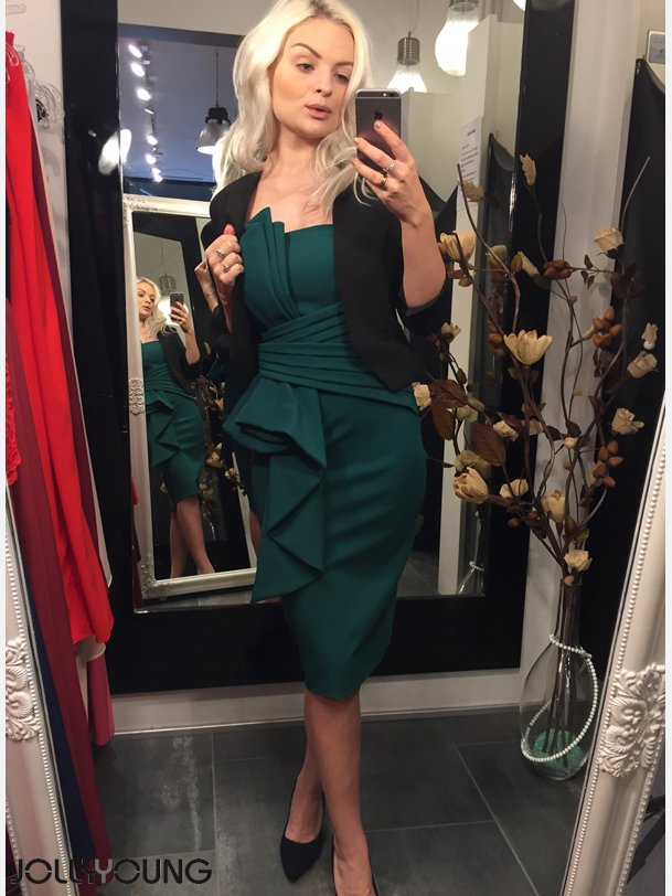 SINERA Grn flnset kjole