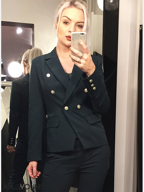 GALIO Grn habitjakke med guld knapper