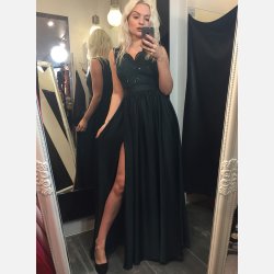 HIDOR Maxi kjole med pailletter og broderier i grn farve