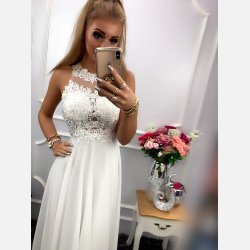 GATTI Lang kjole i hvid farve med sten og broderier