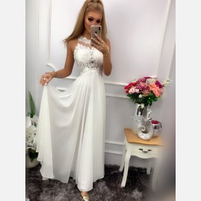 GATTI Lang kjole i hvid farve med sten og broderier