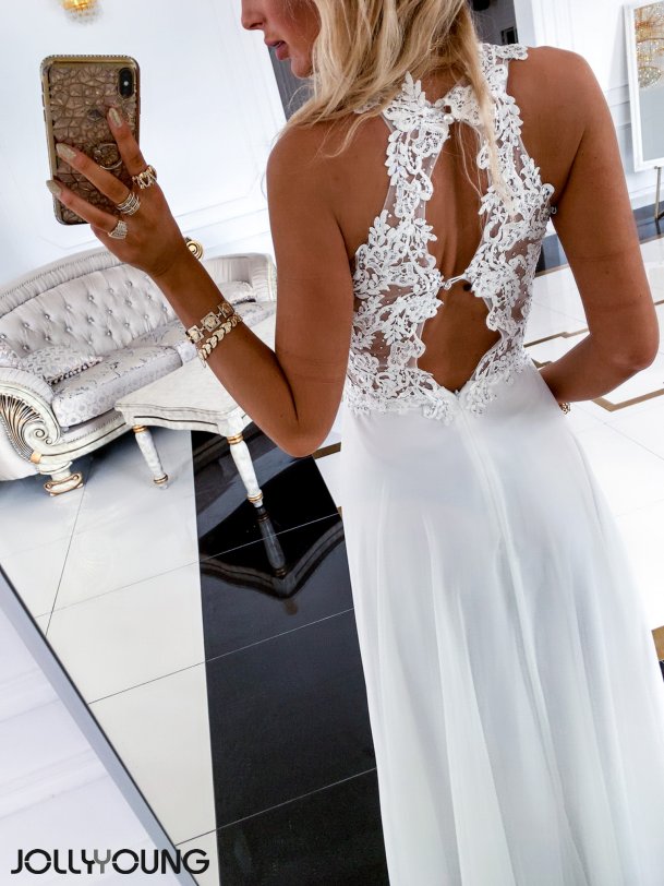 GATTI Lang kjole i hvid farve med sten og broderier