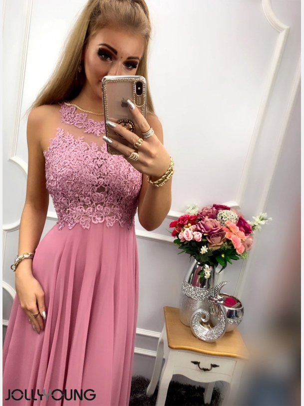 GATTI Lang kjole i lyng farve med sten og broderier