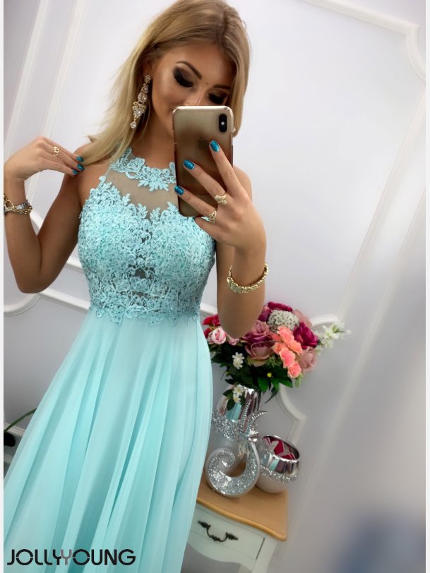 GATTI Lang kjole i mint farve med sten og broderier