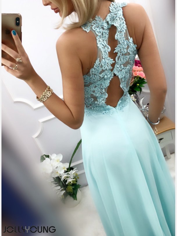 GATTI Lang kjole i mint farve med sten og broderier