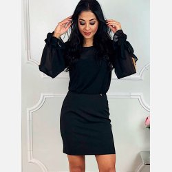 GRETA Kort chiffon kjole i sort farve