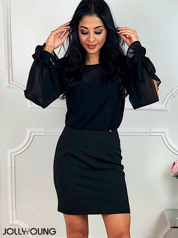 GRETA Kort chiffon kjole i sort farve