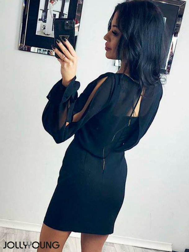 GRETA Kort chiffon kjole i sort farve