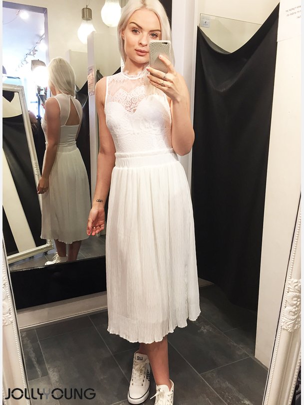 DENISE Hvid plisseret nederdel