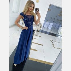 JAGUAR Lang kjole i navy farve med sten og broderier