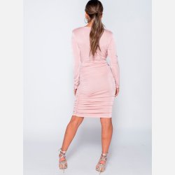 JOVITA Draperet midi kjole i sart rosa farve