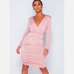 JOVITA Draperet midi kjole i sart rosa farve