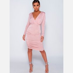 JOVITA Draperet midi kjole i sart rosa farve