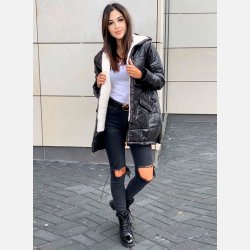 KAILA Sort puff jakke med imiteret pels