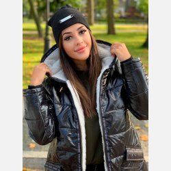 KAILA Sort puff jakke med imiteret pels