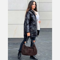 KAILA Sort puff jakke med imiteret pels