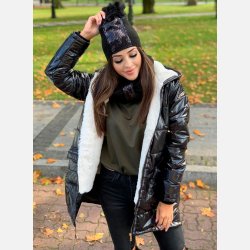 KAILA Sort puff jakke med imiteret pels