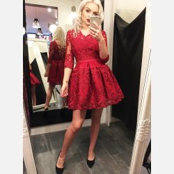 SONIA Kjole med mesh og broderier i vino farve