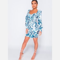 KITTY Kort blomstret kjole med pufrmer