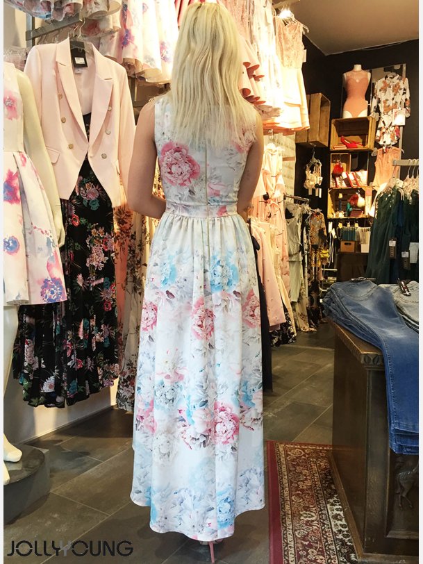 NIUTA Lang blomstret kjole med lukket ryg