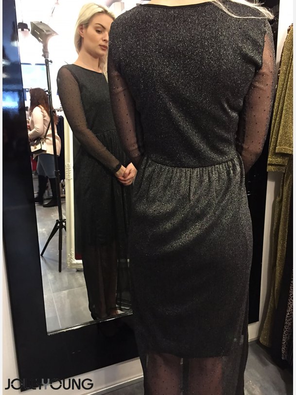 SEFFIE Lang sort glimmer kjole