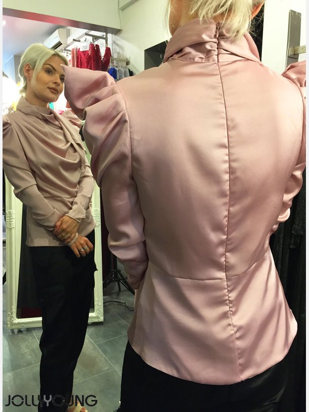 FERISA Langrmet satin bluse i rosa farve