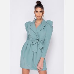 LISA Plisseret kjole med pufrmer i mint farve