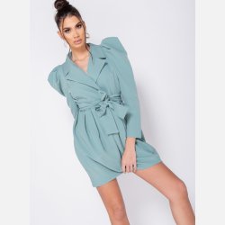 LISA Plisseret kjole med pufrmer i mint farve