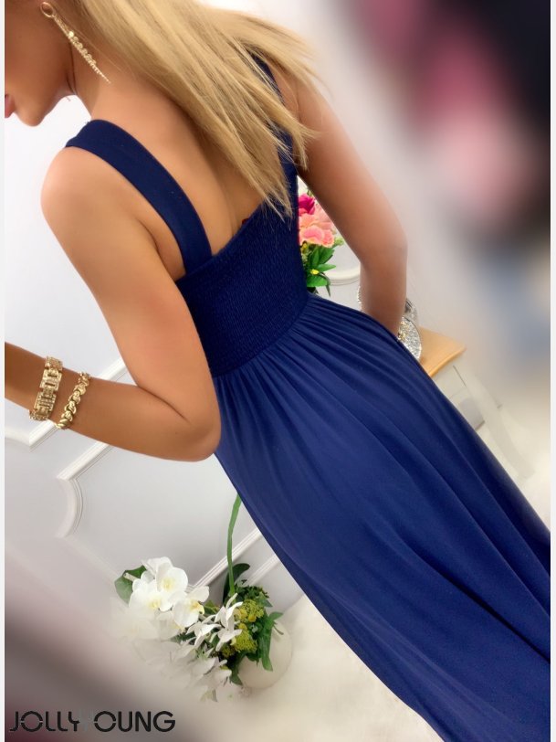 LATTE Maxi kjole i navy farve med broderier og pailletter