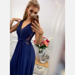 LATTE Maxi kjole i navy farve med broderier og pailletter