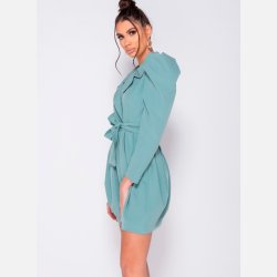 LISA Plisseret kjole med pufrmer i mint farve